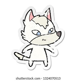 bedrückter Aufkleber eines freundlichen Cartoon-Wolfs