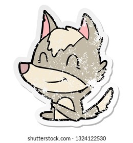 pegatina angustiada de un lobo de caricatura amistoso
