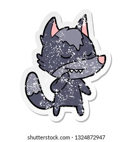 pegatina angustiada de un lobo de caricatura amistoso