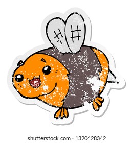 distressed sticker of a funny cartoon bee