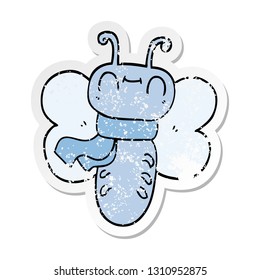 distressed sticker of a funny cartoon butterfly