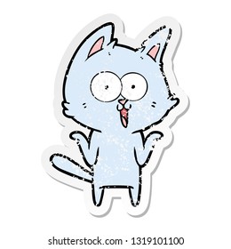 distressed sticker of a funny cartoon cat