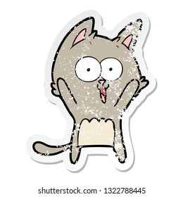 distressed sticker of a funny cartoon cat