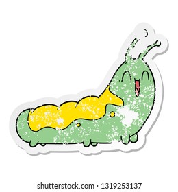 distressed sticker of a funny cartoon caterpillar