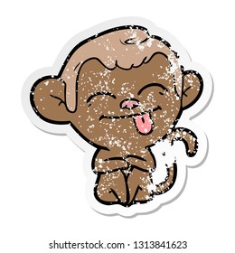 distressed sticker of a funny cartoon monkey