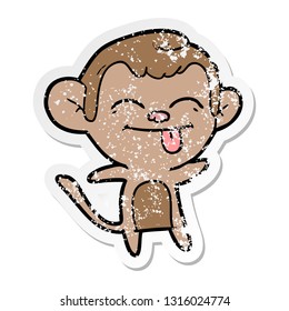 distressed sticker of a funny cartoon monkey