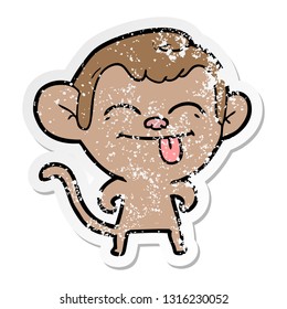 distressed sticker of a funny cartoon monkey