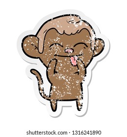 distressed sticker of a funny cartoon monkey