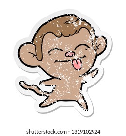 distressed sticker of a funny cartoon monkey