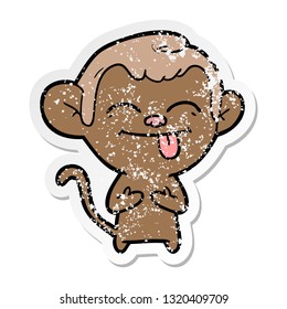 distressed sticker of a funny cartoon monkey