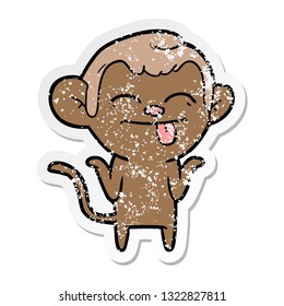 distressed sticker of a funny cartoon monkey