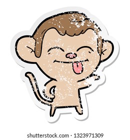distressed sticker of a funny cartoon monkey