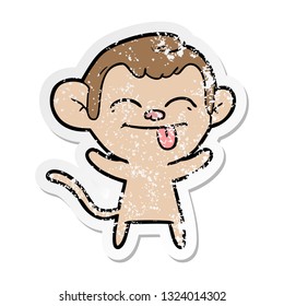 distressed sticker of a funny cartoon monkey