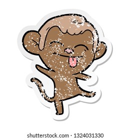 distressed sticker of a funny cartoon monkey dancing