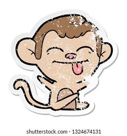 distressed sticker of a funny cartoon monkey