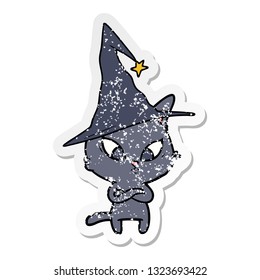 distressed sticker of a halloween cartoon cat