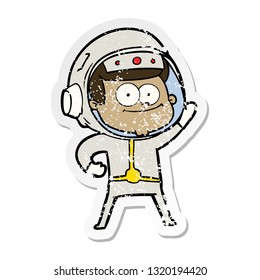 distressed sticker of a happy astronaut cartoon