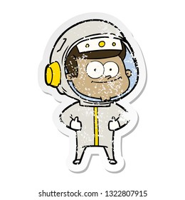 distressed sticker of a happy astronaut cartoon