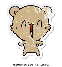 distressed sticker of a happy bear cartoon