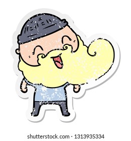 distressed sticker of a happy bearded man