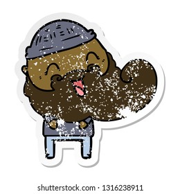 distressed sticker of a happy bearded man