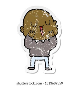 distressed sticker of a happy cartoon bald man