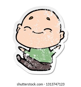 distressed sticker of a happy cartoon bald man