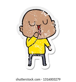 distressed sticker of a happy cartoon bald man