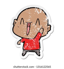 distressed sticker of a happy cartoon bald man