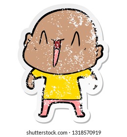 distressed sticker of a happy cartoon bald man