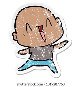 distressed sticker of a happy cartoon bald man