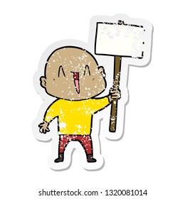 distressed sticker of a happy cartoon bald man