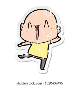 distressed sticker of a happy cartoon bald man