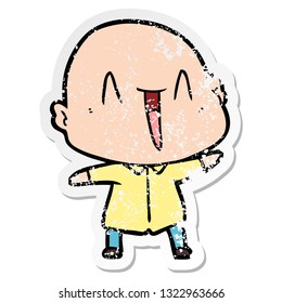 distressed sticker of a happy cartoon bald man