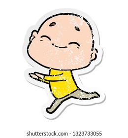 distressed sticker of a happy cartoon bald man