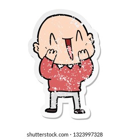 distressed sticker of a happy cartoon bald man
