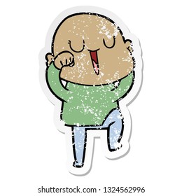 distressed sticker of a happy cartoon bald man