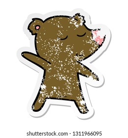 distressed sticker of a happy cartoon bear
