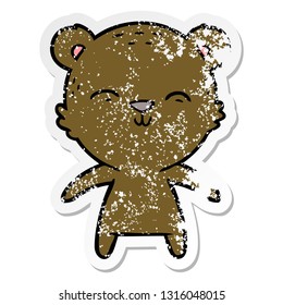 distressed sticker of a happy cartoon bear
