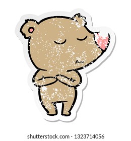 distressed sticker of a happy cartoon bear