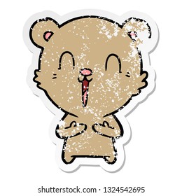 distressed sticker of a happy cartoon bear
