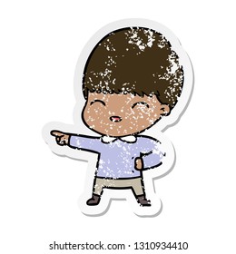 distressed sticker of a happy cartoon boy