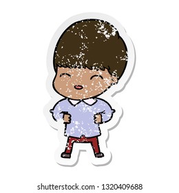 distressed sticker of a happy cartoon boy