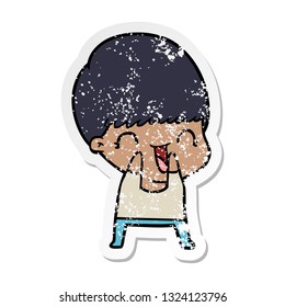 pegatina angustiada de un niño de caricatura feliz