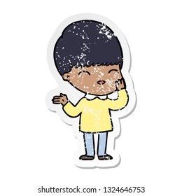 distressed sticker of a happy cartoon boy