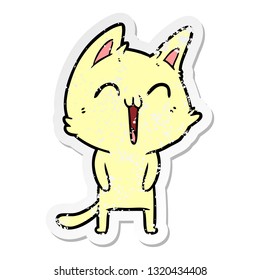 adesivo angustiado de um gato de desenho animado feliz