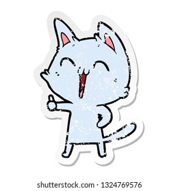 distressed sticker of a happy cartoon cat