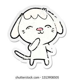 distressed sticker of a happy cartoon dog