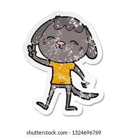 distressed sticker of a happy cartoon dog