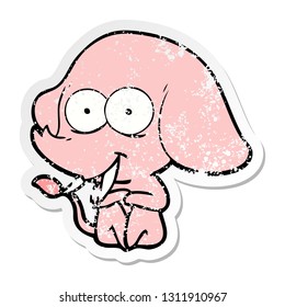 distressed sticker of a happy cartoon elephant